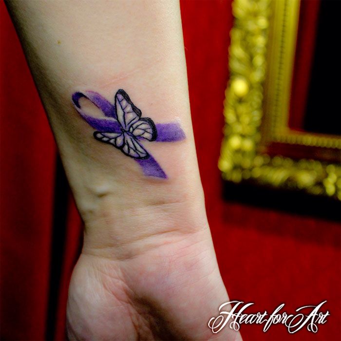 small purple tattoo ribbon butterfly
