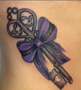 small purple tattoo ribbon key
