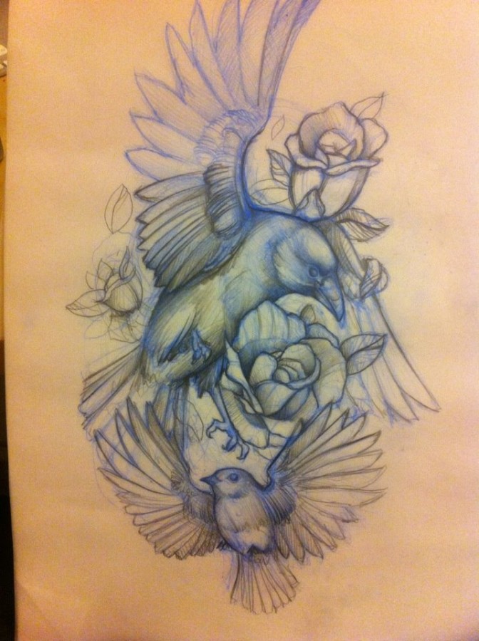 tattoo sketch flying free birds