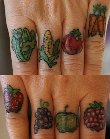 vegetable tattoo on fingers