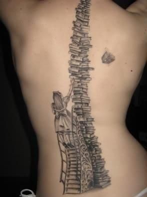 Amazing books tower tattoo