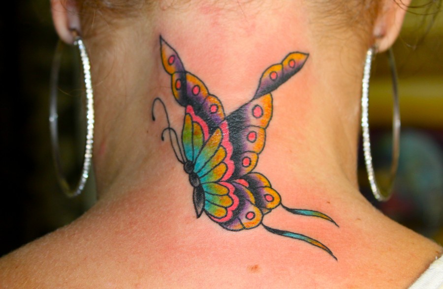 Amazing butterfly on neck
