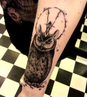 Angry owl black tattoo