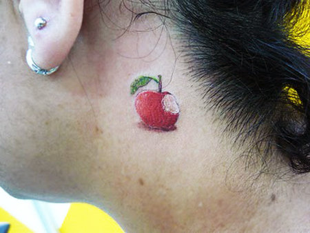 Apple-Tattoos on behind ear