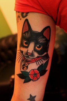 Awesome cat with red rose
