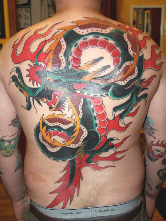 Back dragon tattoo by Mike Schweigert