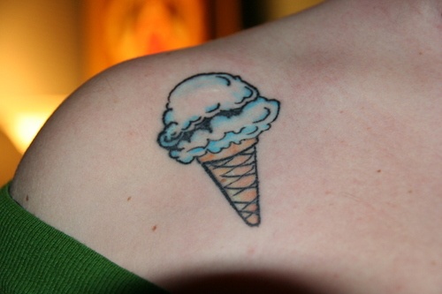 Blue shoulder ice cream tattoo