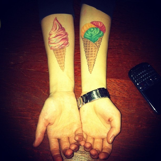 Both hands ice cream tattoo
