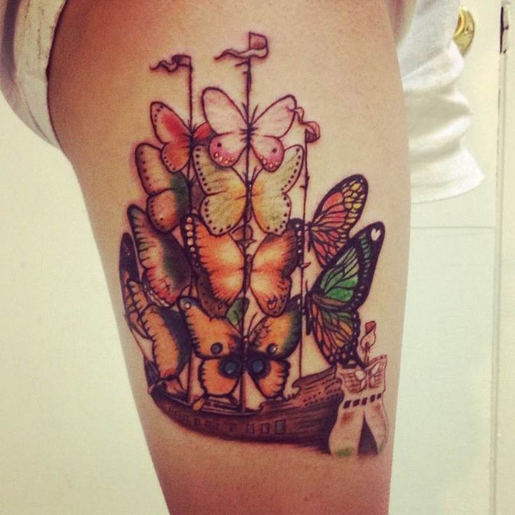 Butterflies ship tattoo