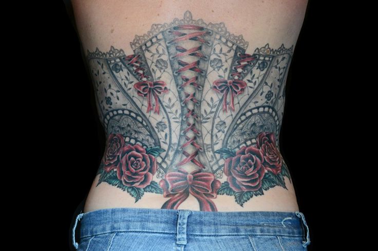Colorful corset tattoo