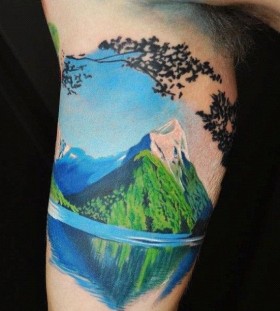 Colorful mountains tattoo