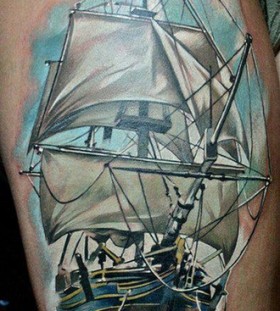 Colorful ship tattoo