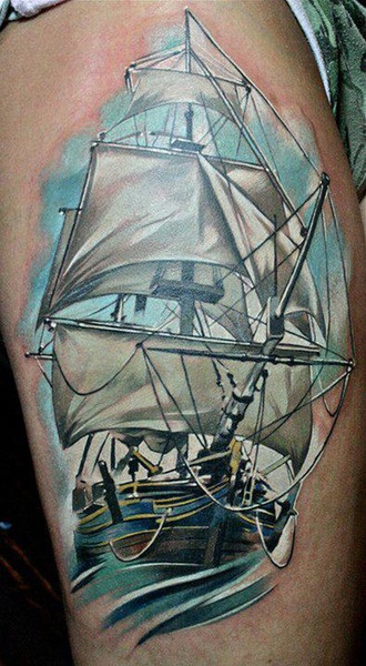 Colorful ship tattoo