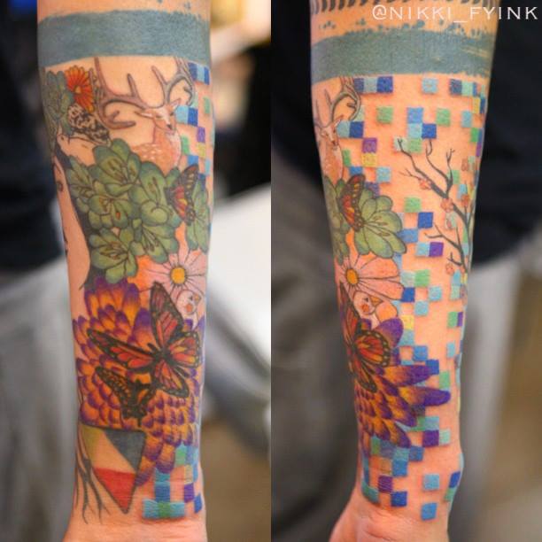 Colorful tattoo by Nikki Ouimette