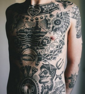 Full chest black tattoo