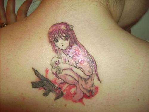 Girl and gun anime tattoo