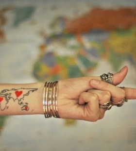 Heart and map tattoo