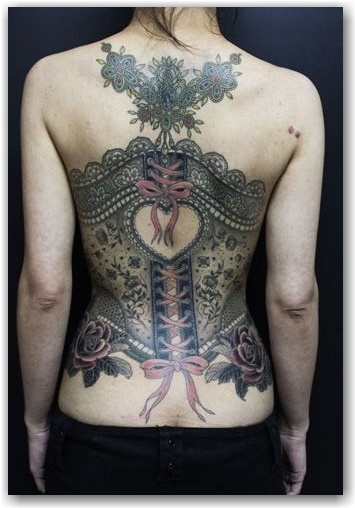 Lace corset tattoo