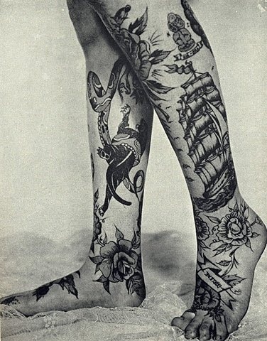 Leg and feet ship tattoo