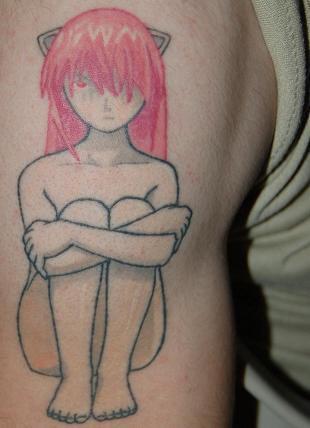 Lonely anime tattoo with red hairs