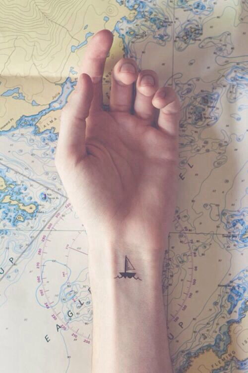 Lovely ship minimalistic style tattoo