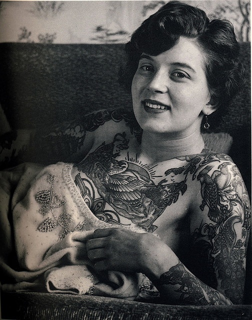 Lovely woman vintage style tattoos