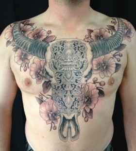 Men chest tattoo by Miah Waska