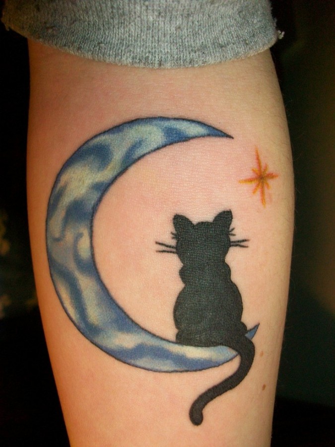 Moon and cat tattoo