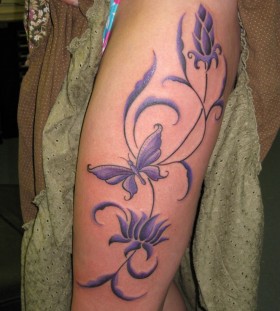 Ornaments and butterflies purple tattoo
