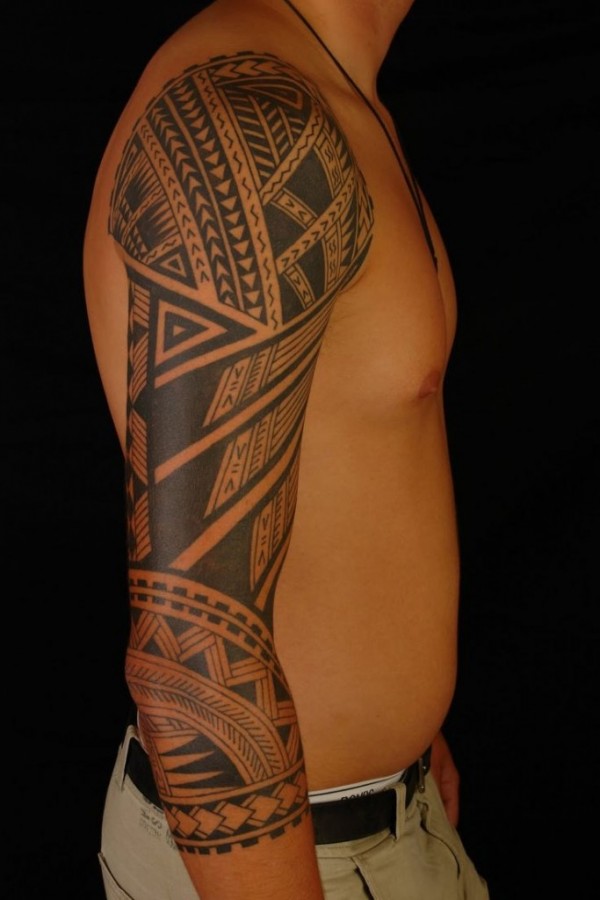 Polynesian tribal sleeve tattoo