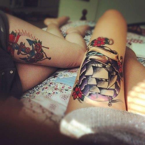 Pretty legs ship tattoo