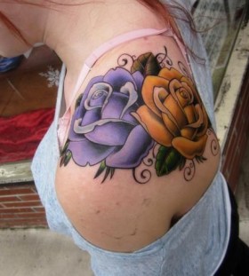Purple and yellow roses on the body