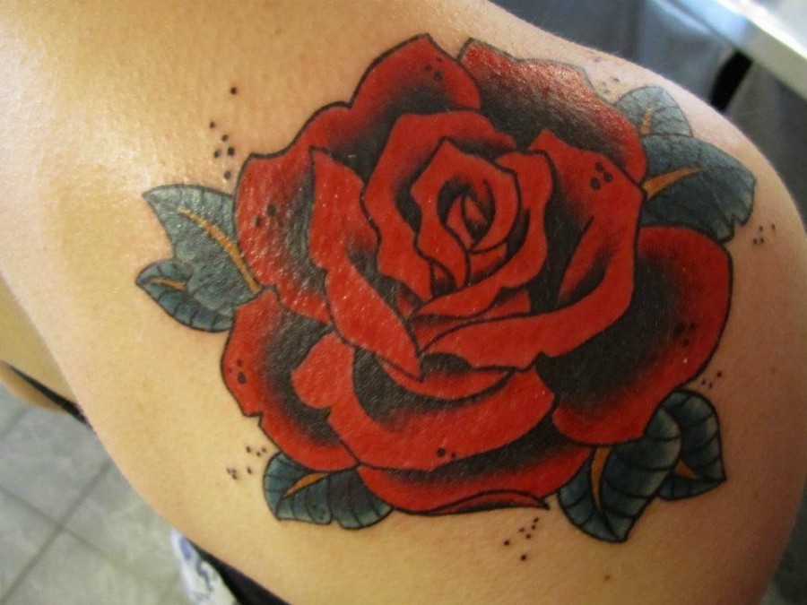 Red rose tattoo by Hania Sobieski