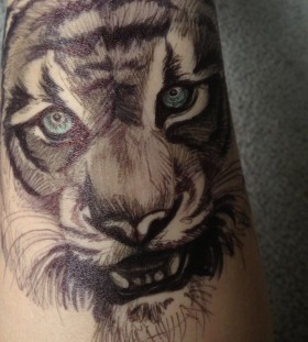 Scary human body tattoo lion