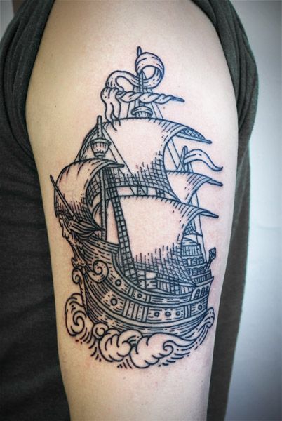 Ship tattoo by Lisa Orth