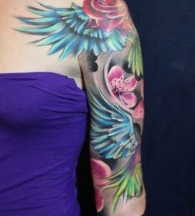 Shoulder and rose purple tattoo