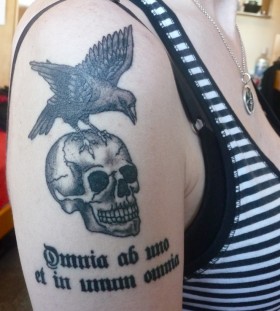 Skull and eagle tattoo by Lisa Orth