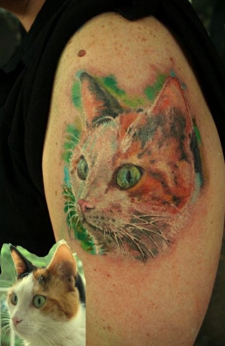 Watercolor cat tattoo