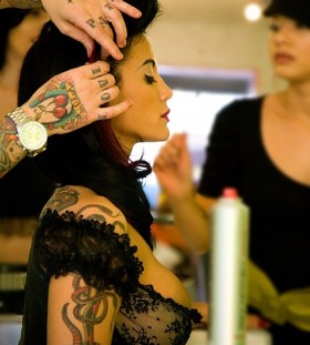Woman retro style tattoo