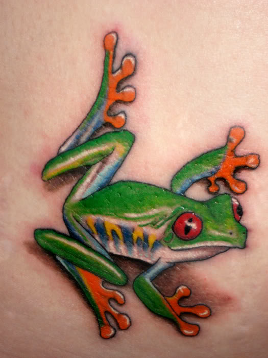 Wonderful green frog tattoo
