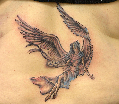 angel tatto on back