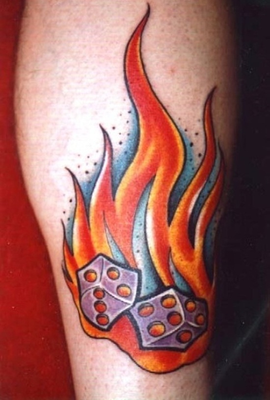 dice and red fire, Dice tattoos.