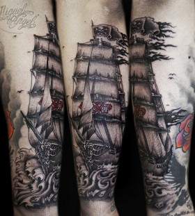 Amazing black ships tattoo