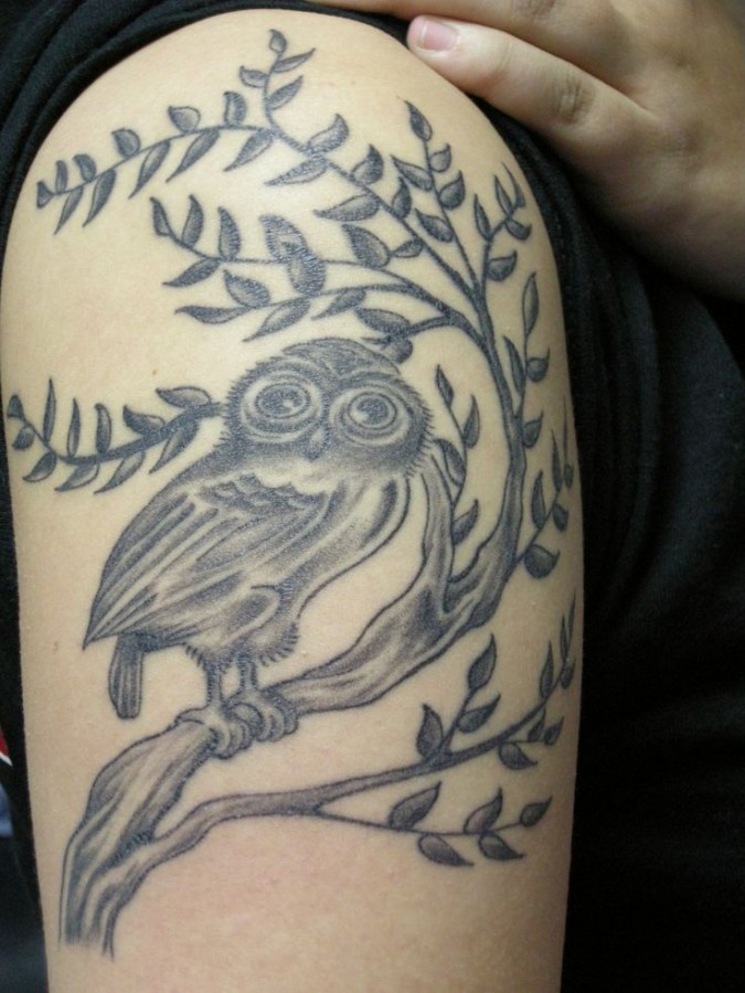 Awesome black owl tattoo