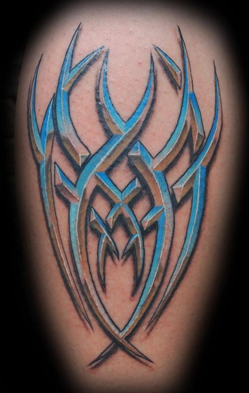 Awesome blue tribal tattoo
