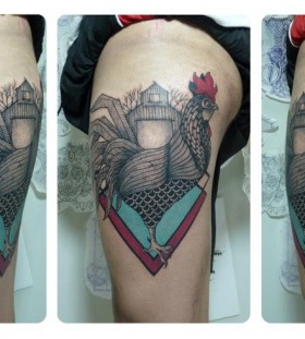 Awesome chicken tattoo by Tyago Compiani