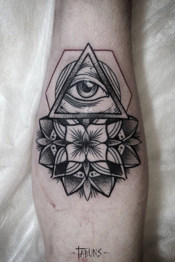 Black and white origami eye tattoo