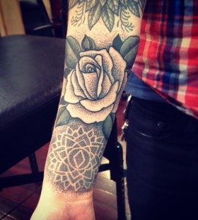 Black and white rose lotus flower tattoo