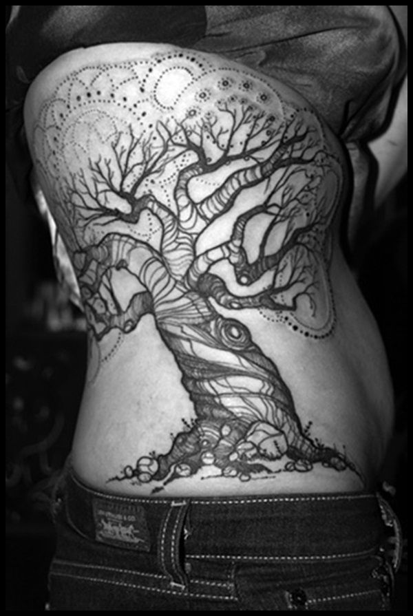 Black and white tree tattoo