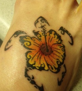 Black and yellow sunflower tattoo